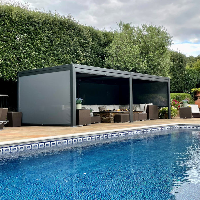 7.2 Aluminium Pergola with Drop Sides by a Pool