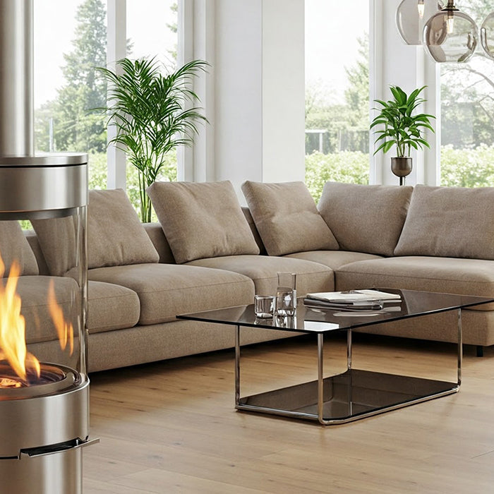 Bioethanol fireplace in a modern living room.