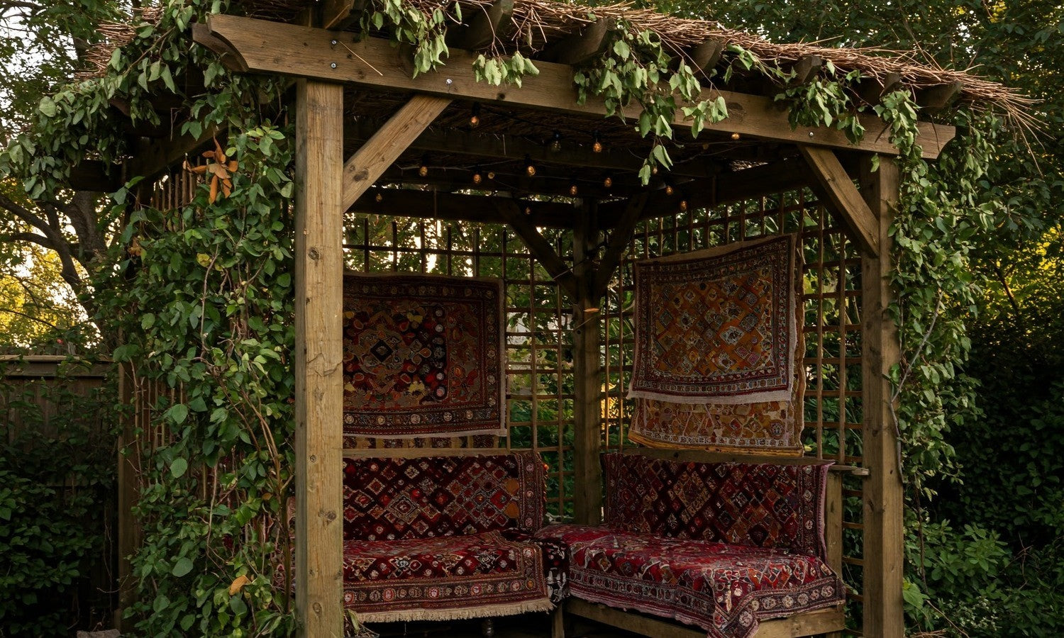 Wooden pergola transformed into a Sukkah