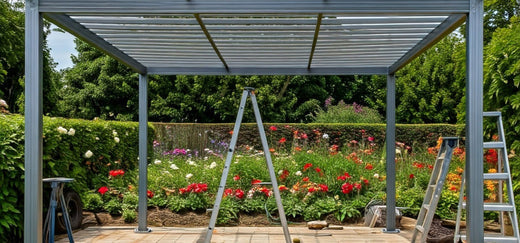 Aluminium pergola in the middle of a DIY build