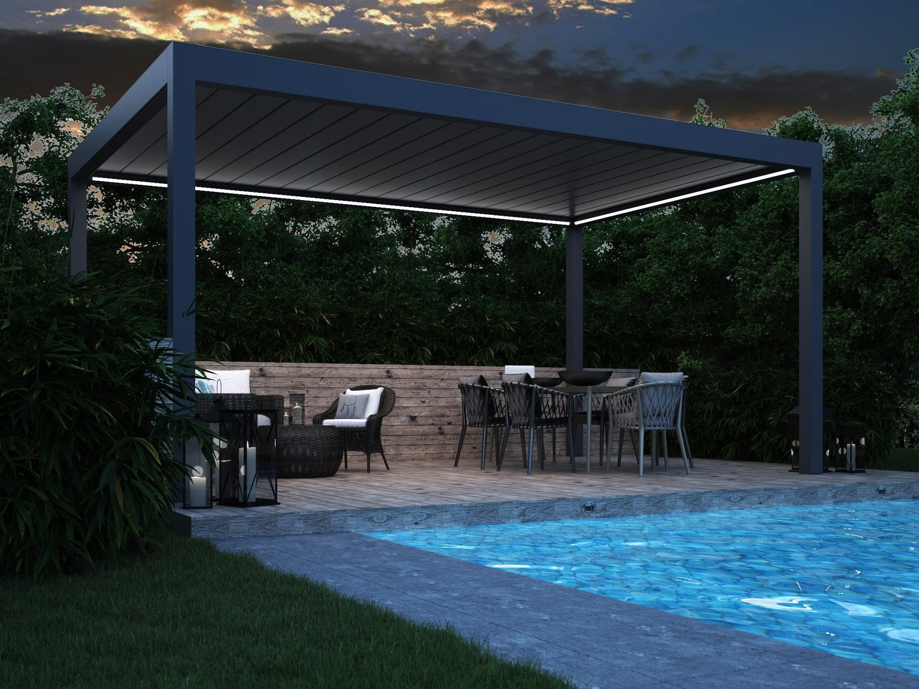 Aluminium pergola with retractable roof