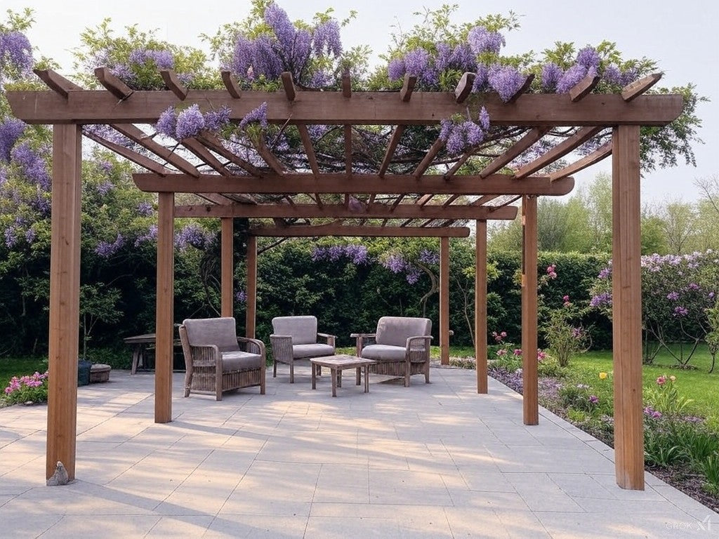 Wood Pergola in a south Facing Garden