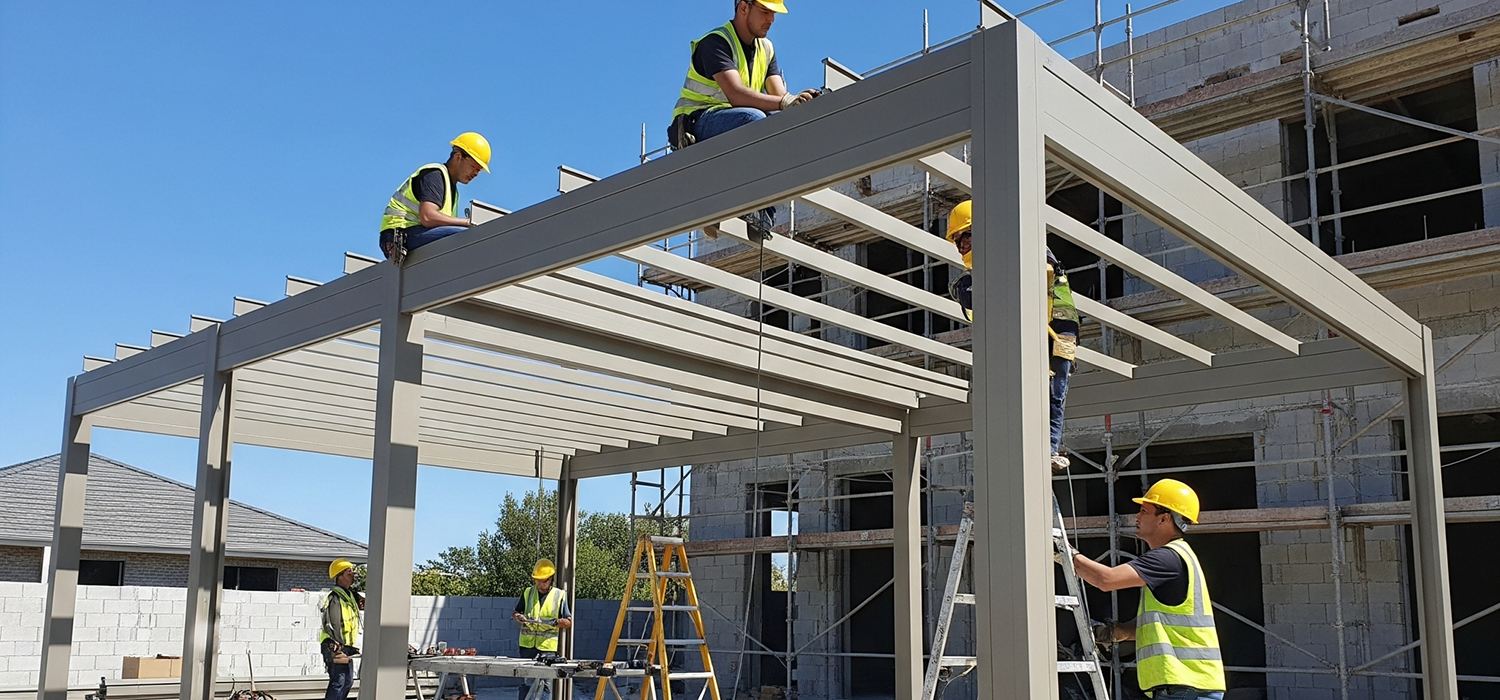 aluminium pergola being built