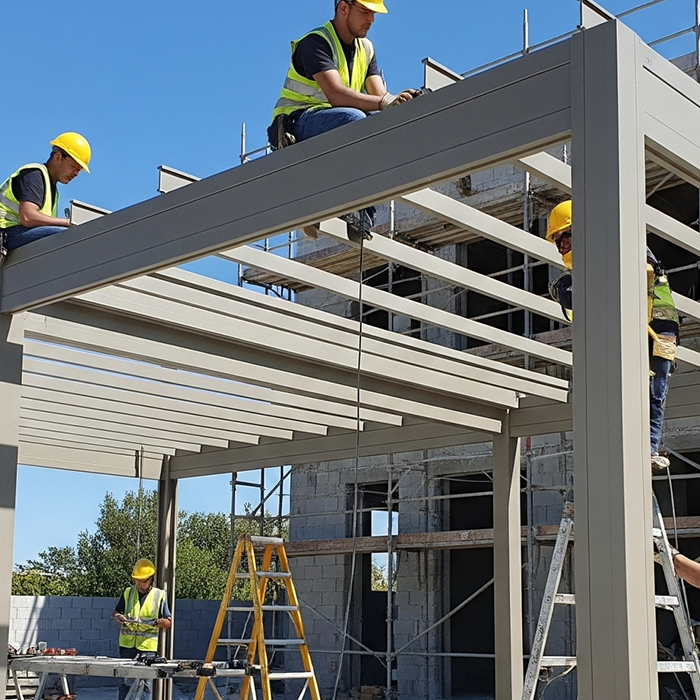 aluminium pergola being built