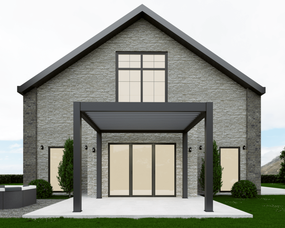 3 x 3 Aluminium pergola Freestanding against a large house. Frame only louvered roof