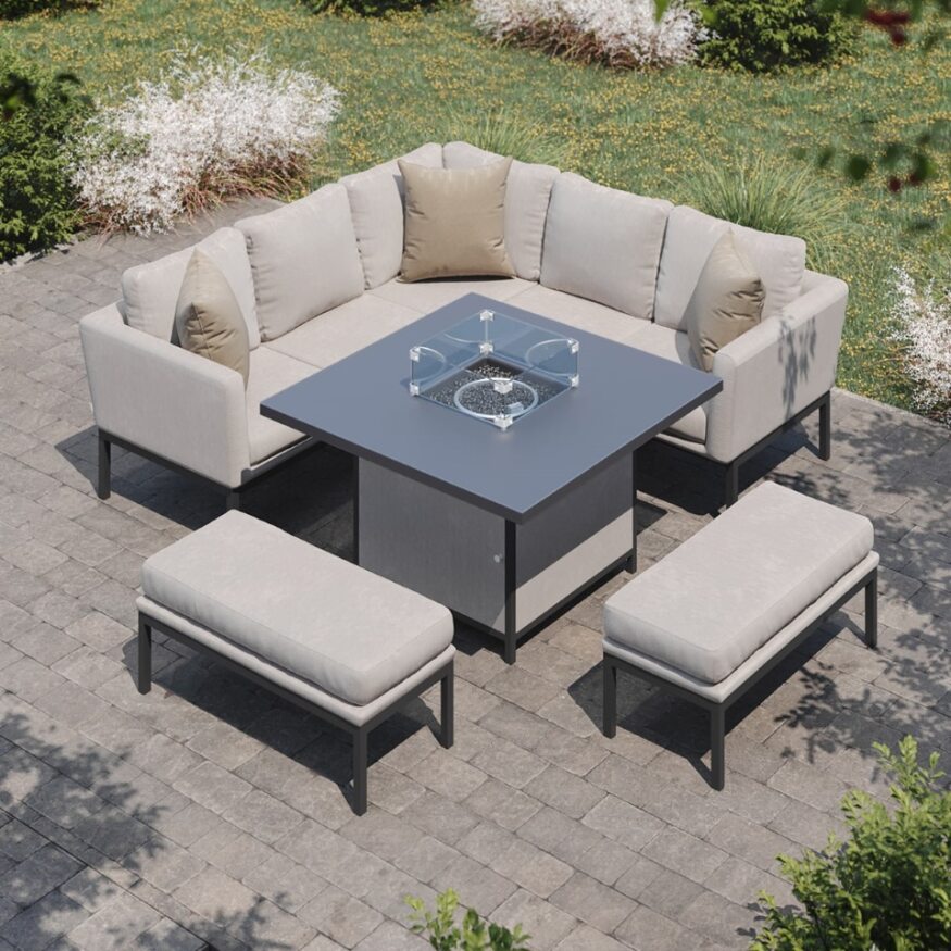 White Pulse Corner Sofa with Firepit