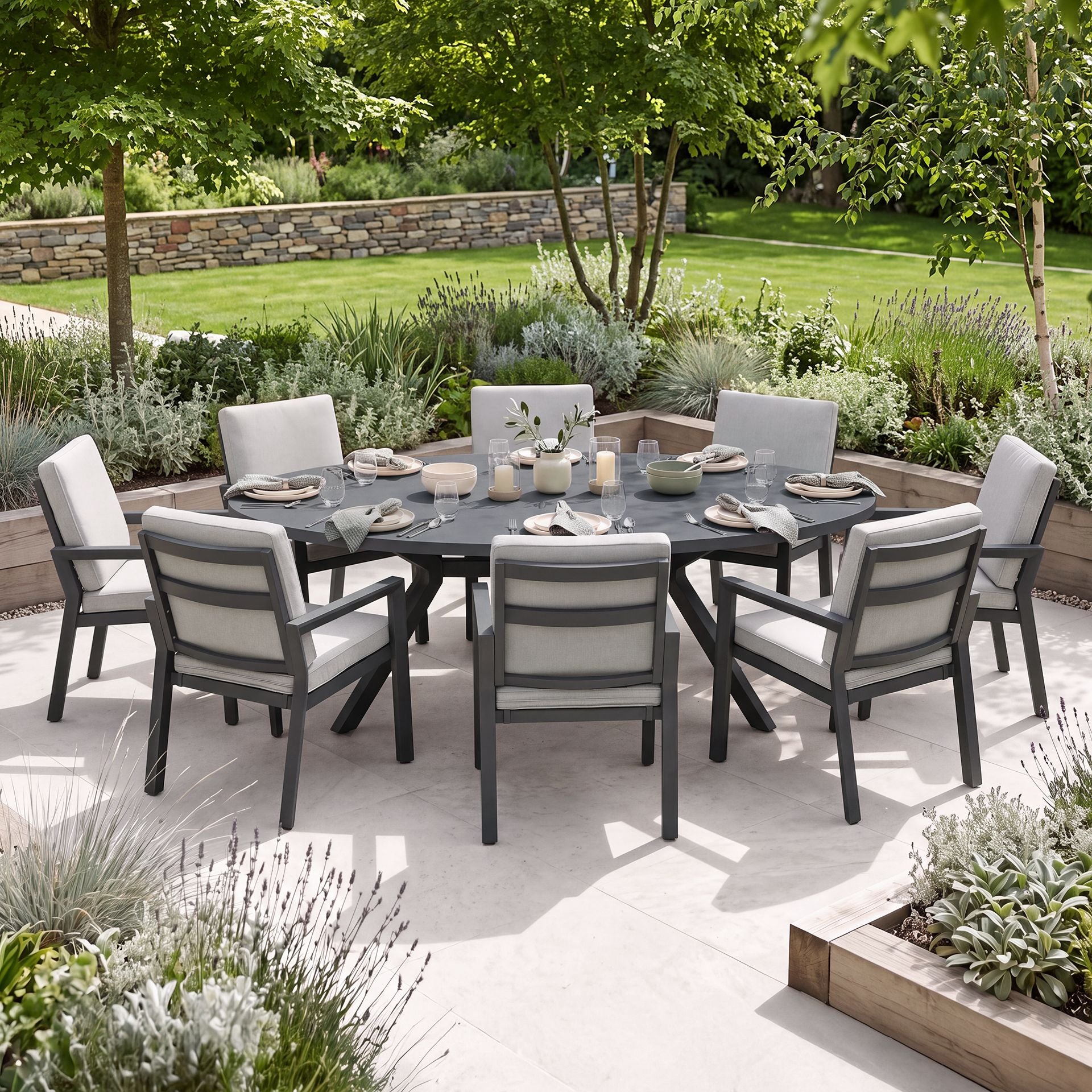 Maze - New York 8 Seat Oval Aluminium Dining Set - Dove Grey