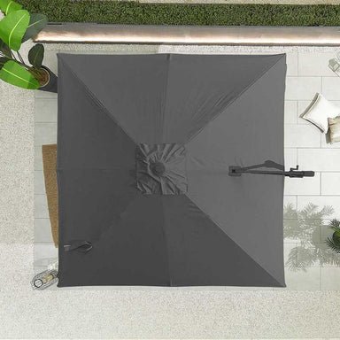 Aerial overhead shot of grey cantilever parasol
