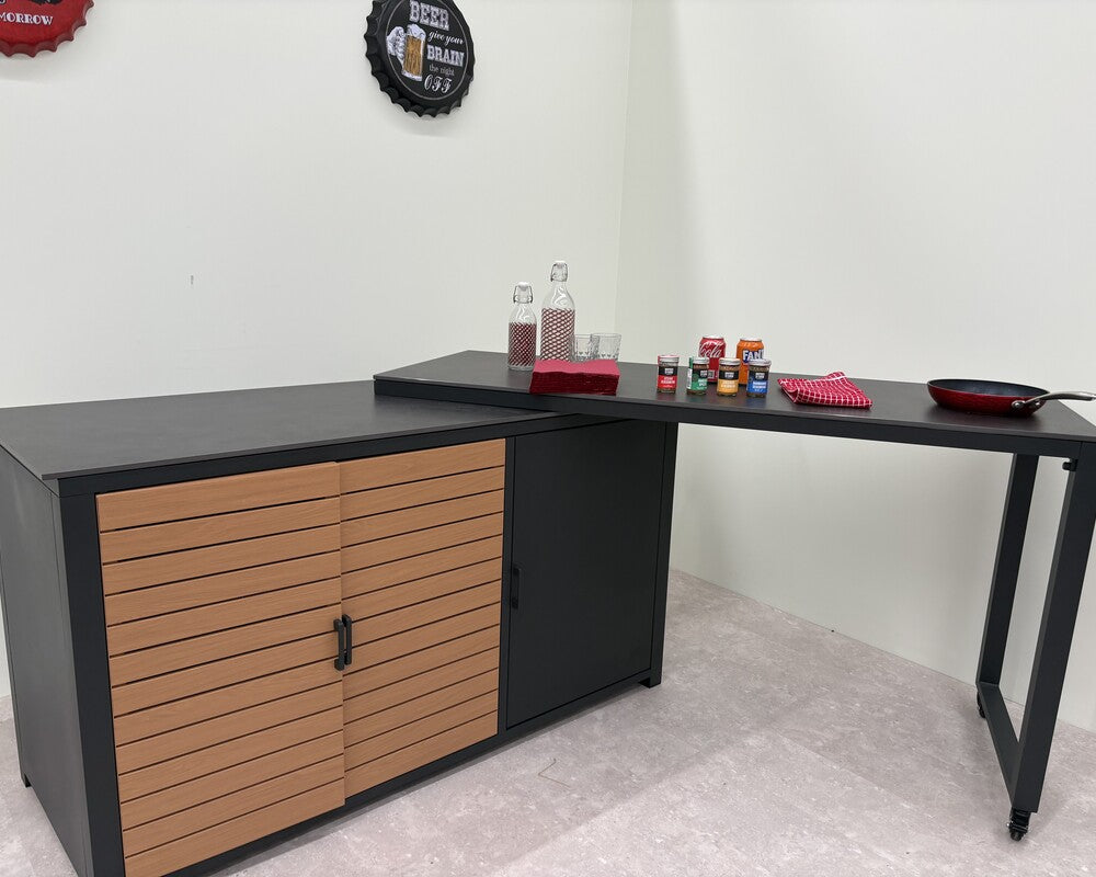 Grey foldable outoor kitchen storage unit