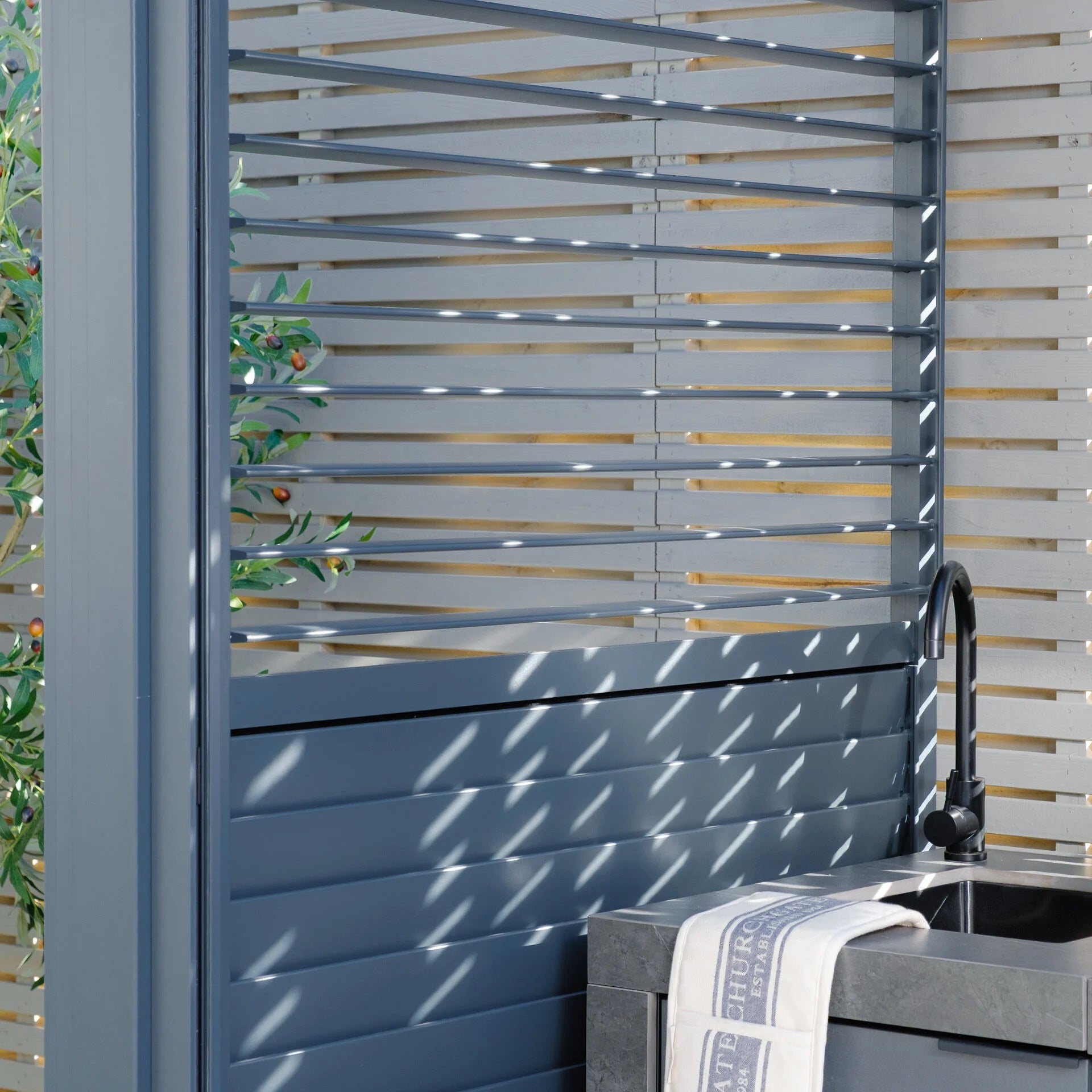 Maze Como Aluminium BBQ Shelter with Adjustable Louvres Tilted Open Horizontal