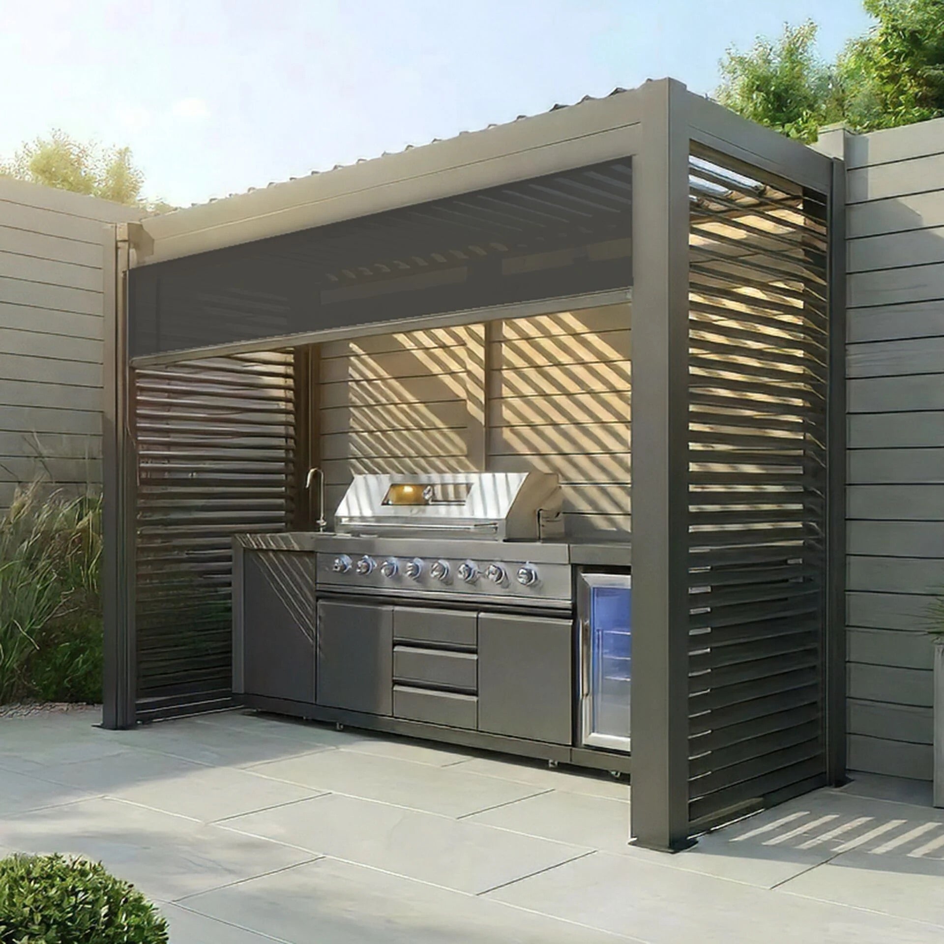 Maze Como Aluminium BBQ Shelter Without Enclosed Back Panels
