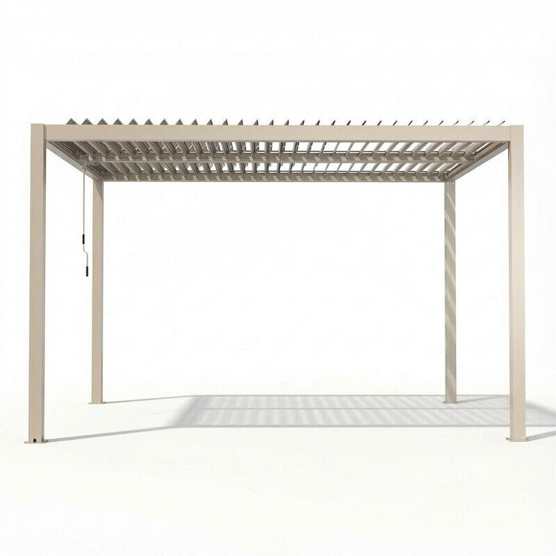 Beige metal pergola structure on a white background