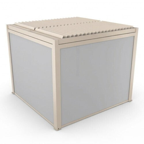 Square storage box with a slatted lid on a white background