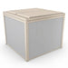 Square storage box with a slatted lid on a white background
