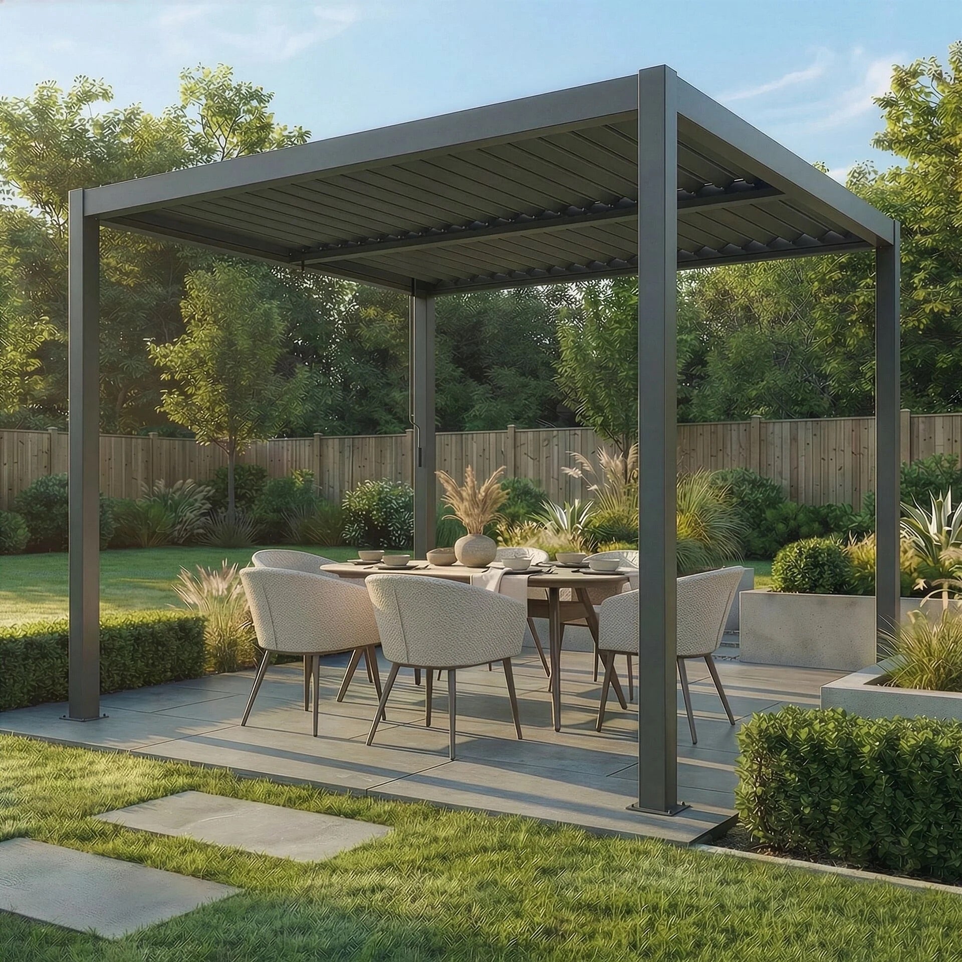 Maze Como 3 x 3m Grey front angle view with closed roof louvres