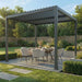 Maze Como 3 x 3m Grey front angle view with dining set in summer