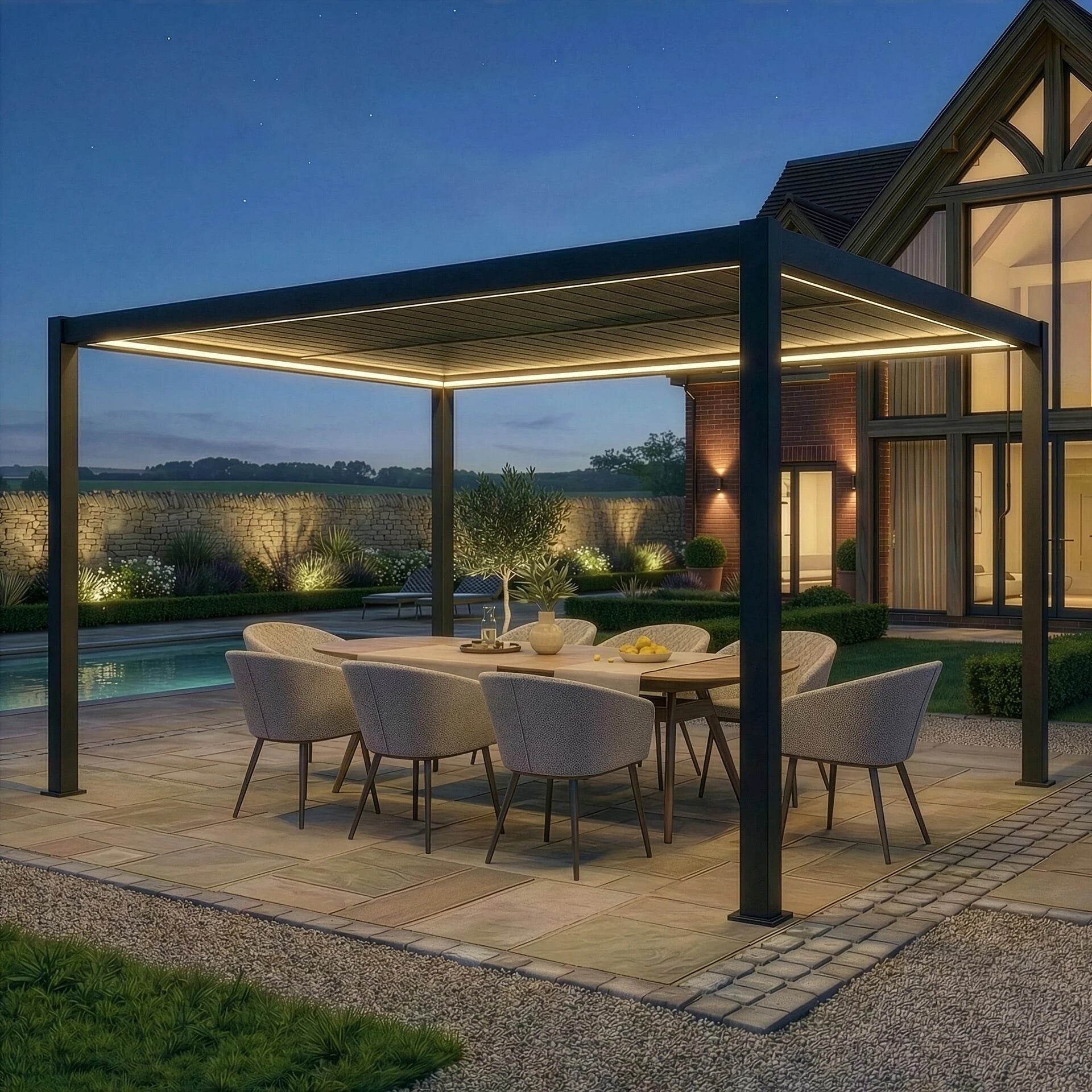 Maze Como 4 x 3m Grey front angle view with LED lighting