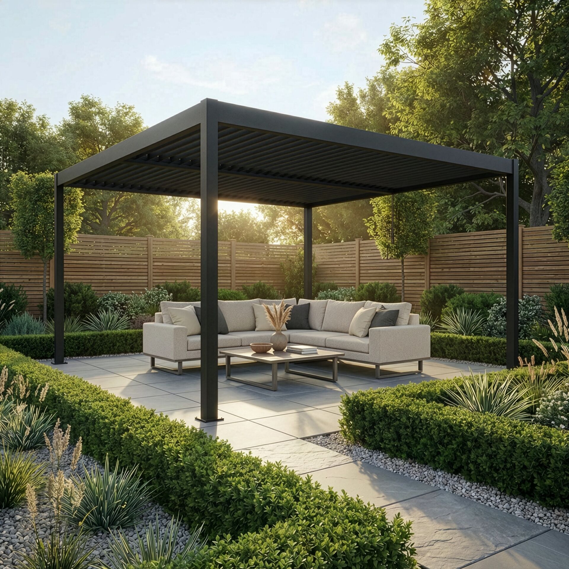 Maze Como 4 x 4m Grey front angle view with closed roof louvres