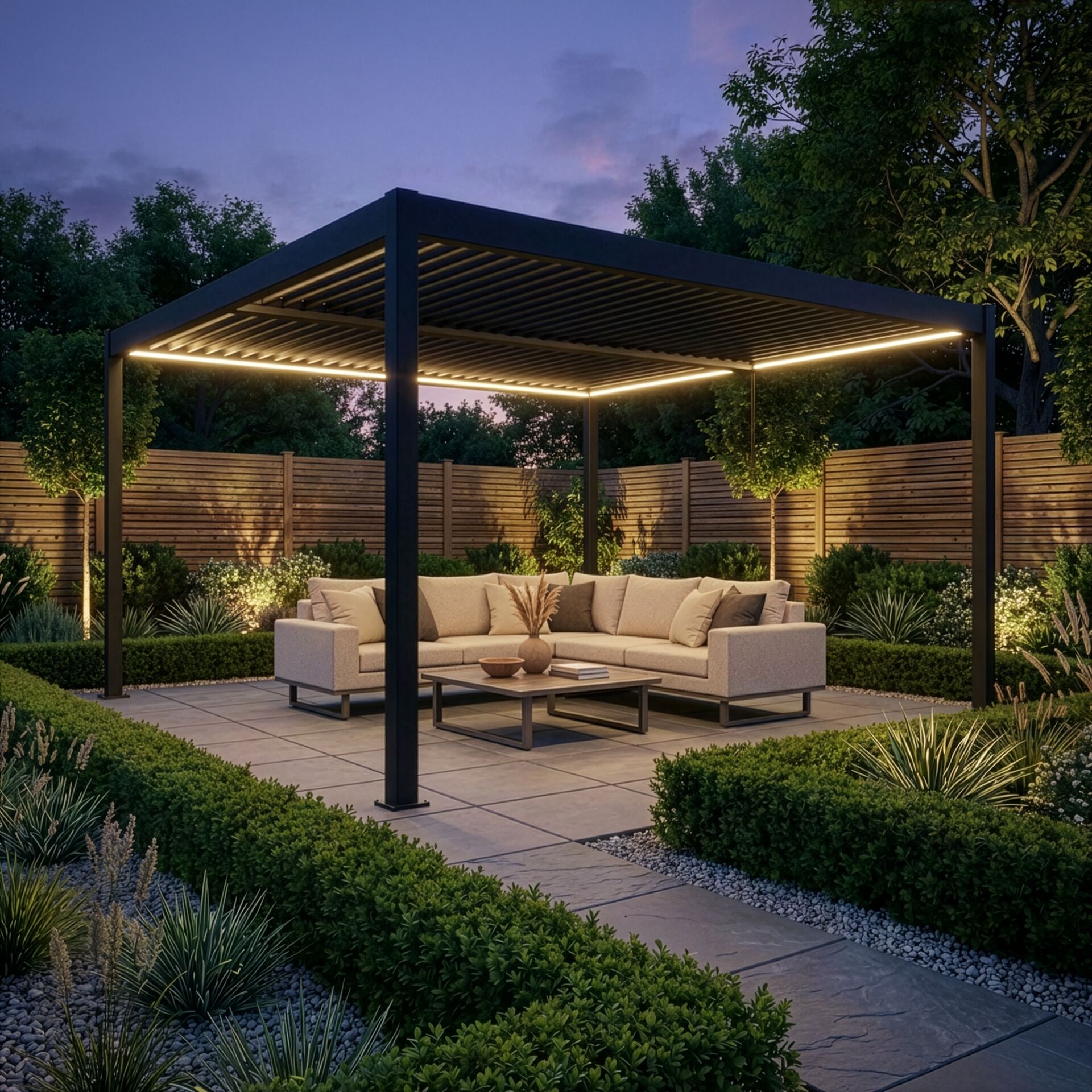 Maze Como 4 x 4m Grey front angle view with LED lighting