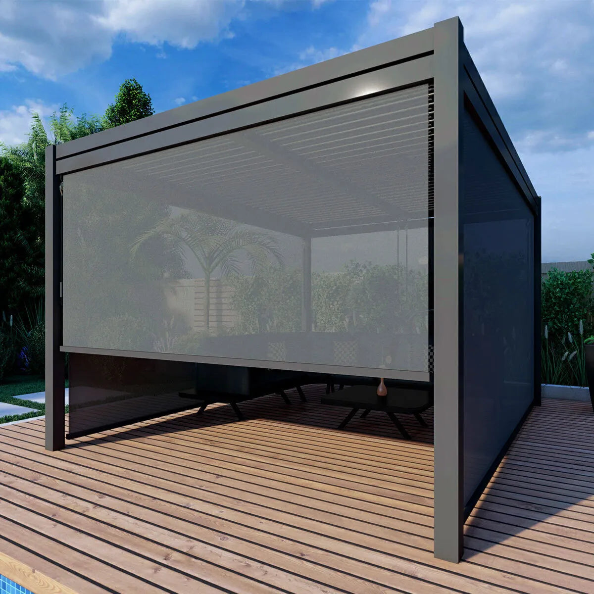 Maze Como Aluminium Outdoor Pergola- with 1 Louvre Panel and 1 Privacy Screen