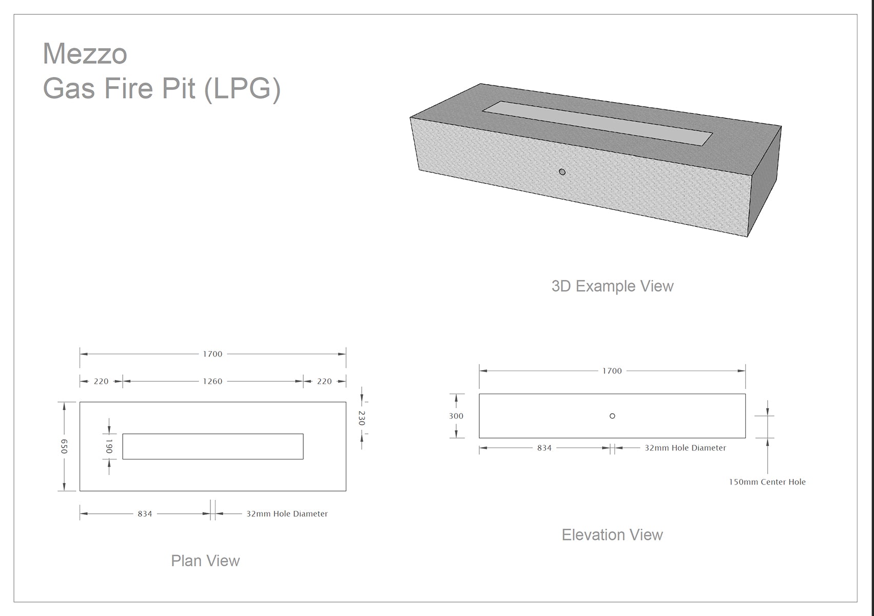 Mezzo Gas Firepit Dimensions