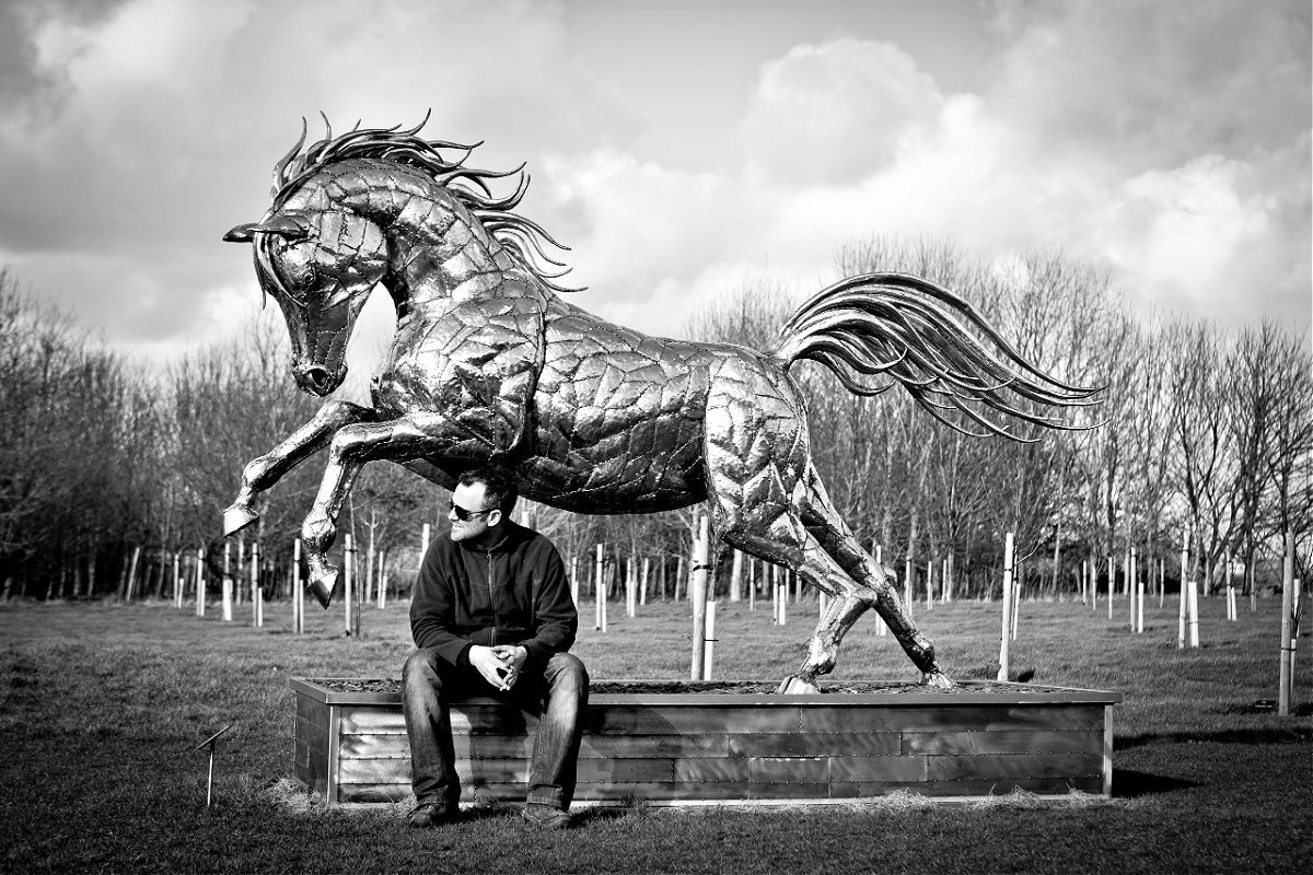 Michael Turner- Stainless Steel Prancing Horse Sculpture