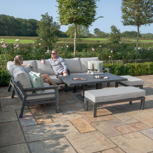 Elegant Aluminium Corner Fire Pit Dining Set Maze NY — Gardens