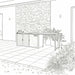 Sketch drawing with measurements of the outdoor kitchen storage unit