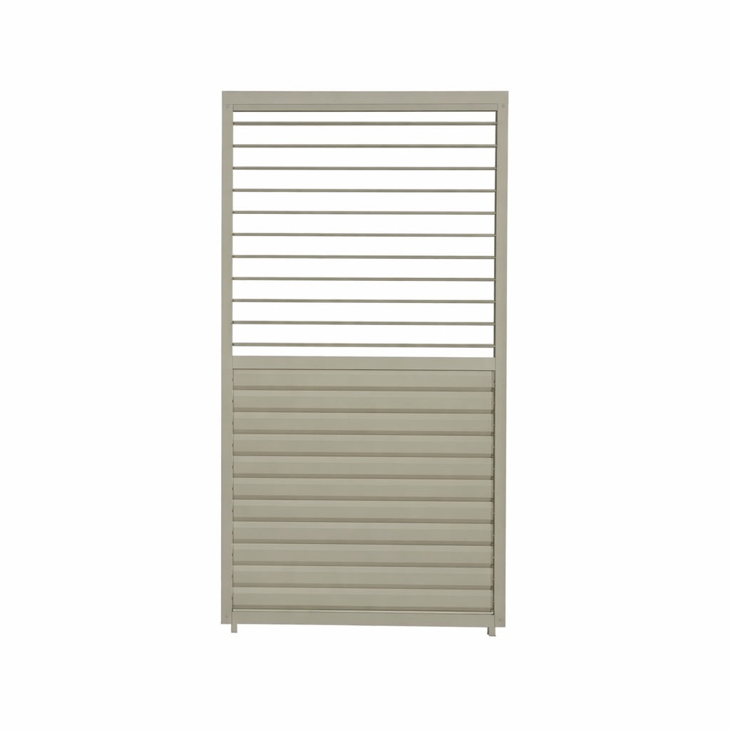 Nova Titan Aluminium Adjustable Louvre Panel in Pebble on white background with open top louvres