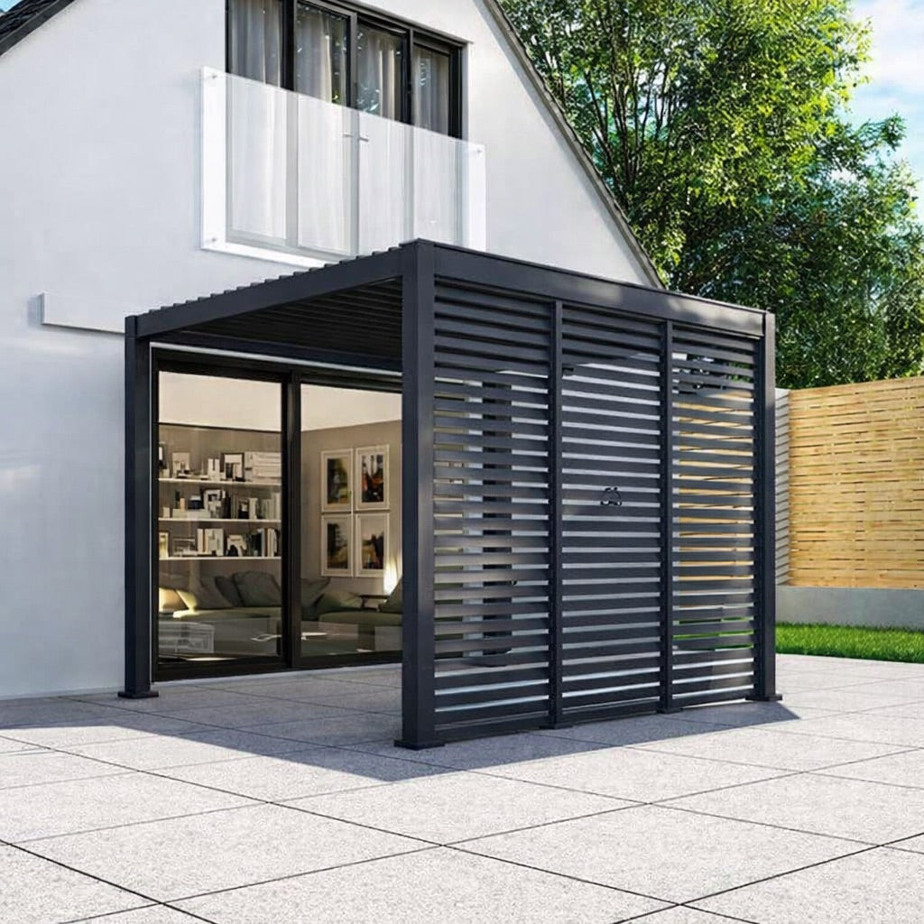 Nova Titan Aluminium Fixed Louvre Panel Pebble in Grey with three panels installed