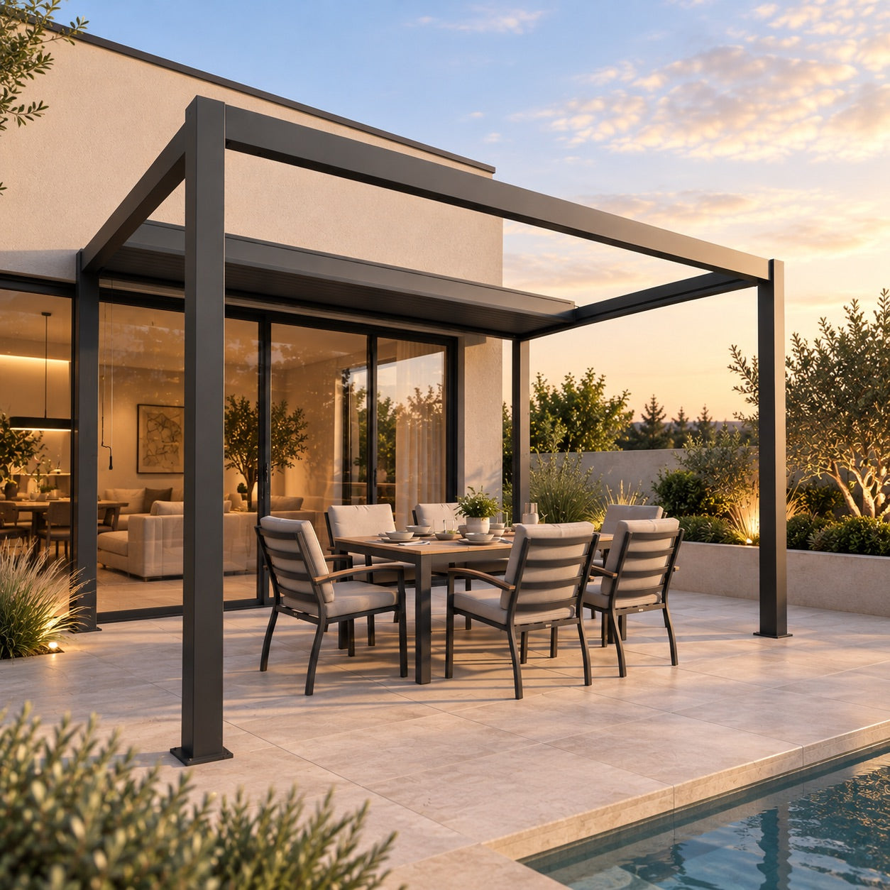 Nova Titan SkyView Manually Retractable Aluminium Pergola in Grey