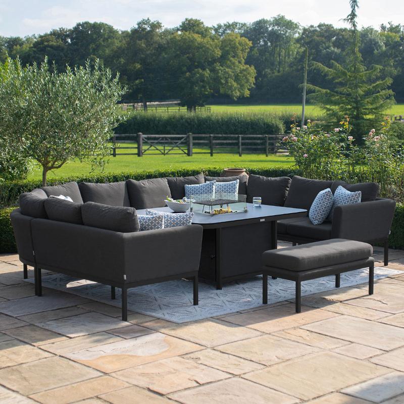 U Shaped Pulse Sofa Set-Charcoal with Firepit Table