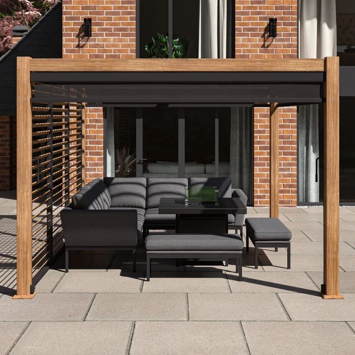 Maze Como Aluminium Outdoor Pergola- with 1 Louvre Panel and 1 Privacy Screen