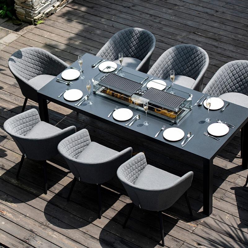 Ambition Dining Set with Firepit Table Overhead Shot- Flanelle Grey