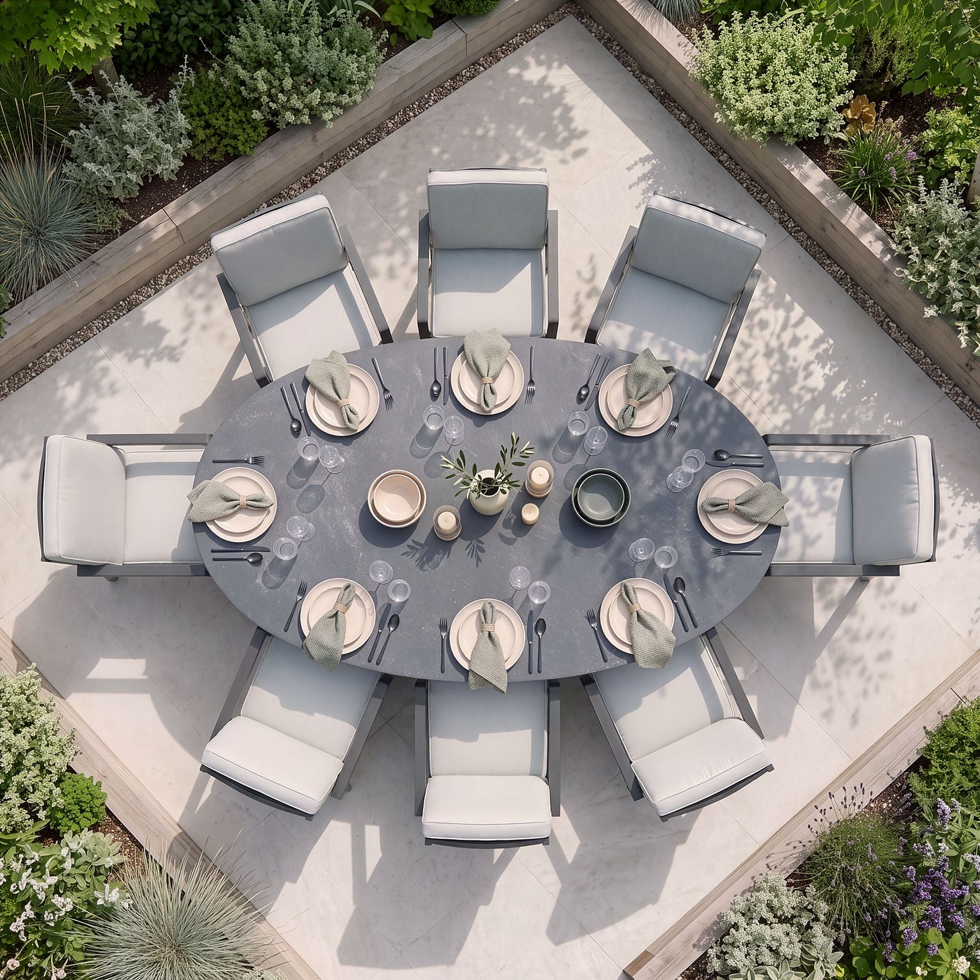 Maze - New York 8 Seat Oval Aluminium Dining Set - Dove Grey