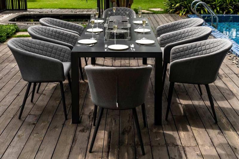 Lengthways view of Dining Table with Firepit-Ambition 8 Seat Rectangular