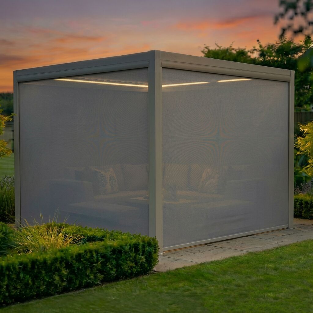 Maze Como 3 x 3m with privacy screens fully closed in evening
