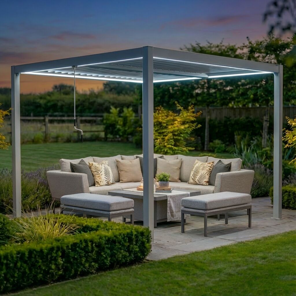 Maze Como 3 x 3m with white LEDs on in the evening