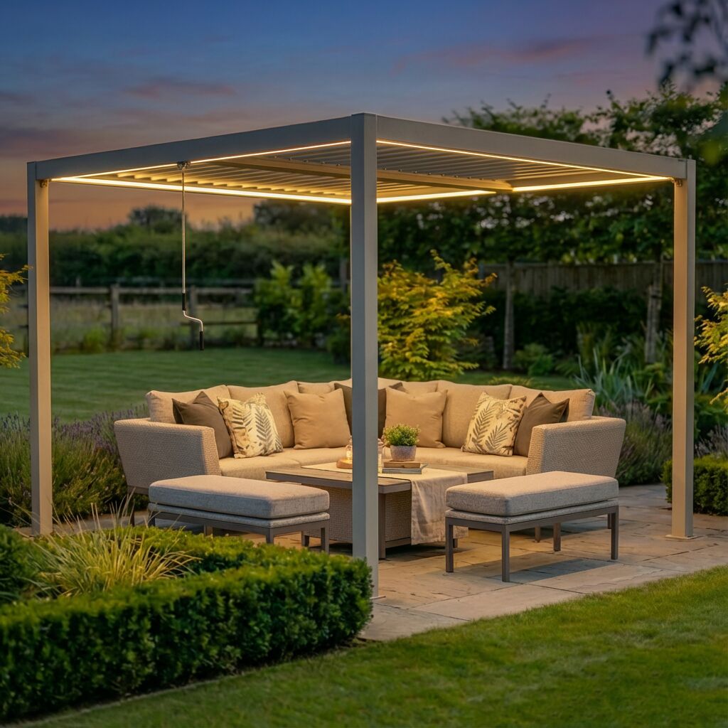 Maze Como 3 x 3m with orange LEDs on in the evening