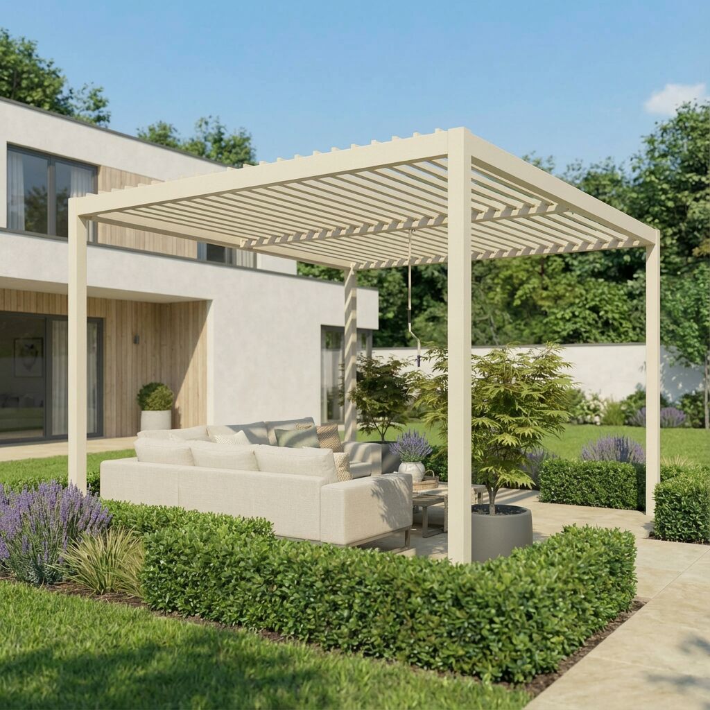 Maze Como 3 x 4m front angle view with lounge set in summer