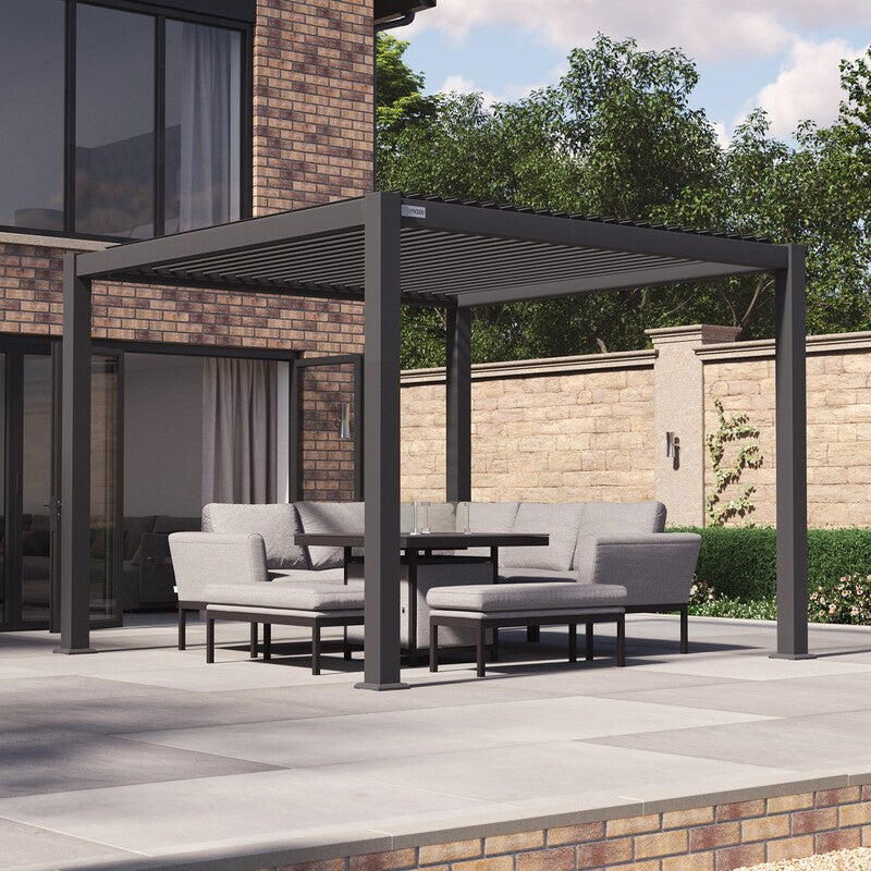 Maze Jupiter, 3x3m lifestyle patio view with open louvre roof