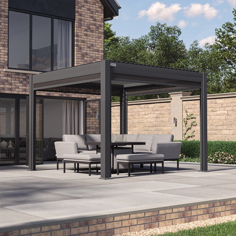 Maze Jupiter, 3x3m lifestyle angle with blinds installed but fully open