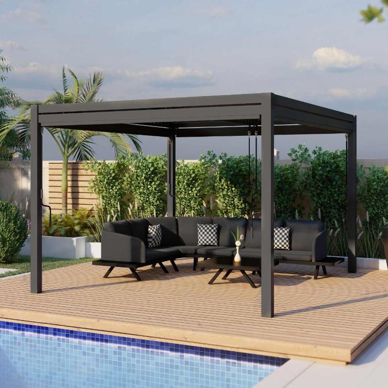 Poolside view of Grey Como Pergola