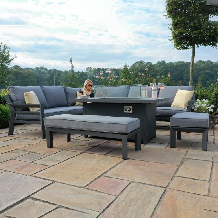 Maze - New York Aluminium Corner Fire Pit Dining Set