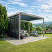 Nova Titan Aluminium Pergola 4 x 3.6m in Wood Look on landscaped patio
