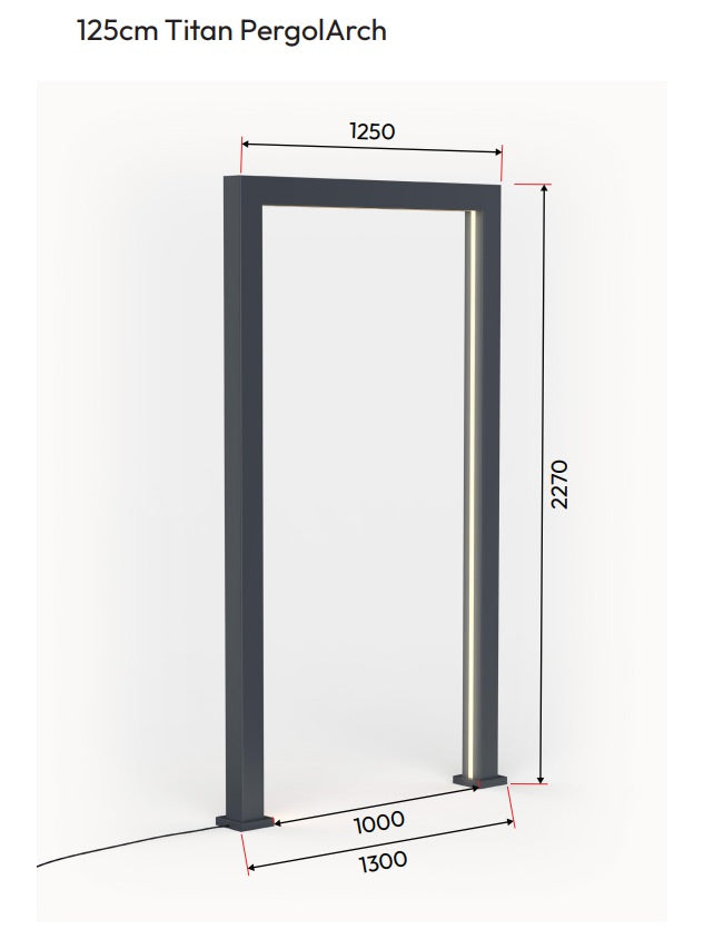Specification sheet for 125cm Nova Titan pergola arch