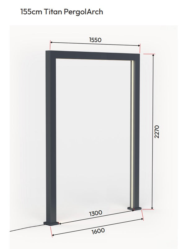 Specification sheet for 155cm Nova Titan pergola arch