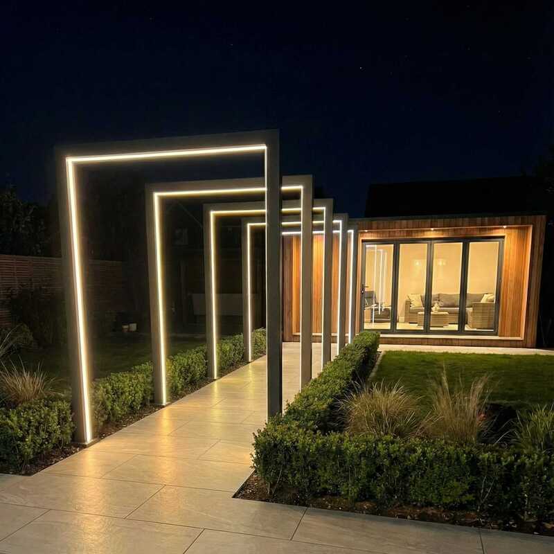 Nova Titan LED pergola arch with cream lighting