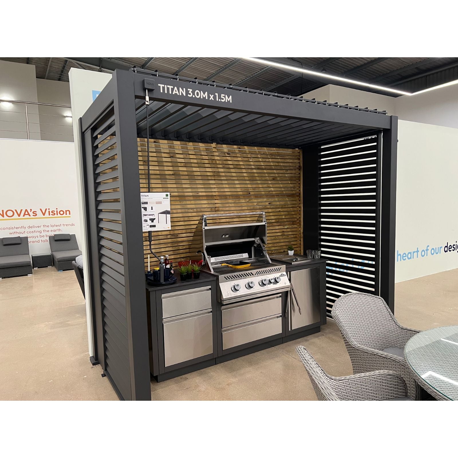 nova titan aluminium pergola in grey 3 x 1.5m