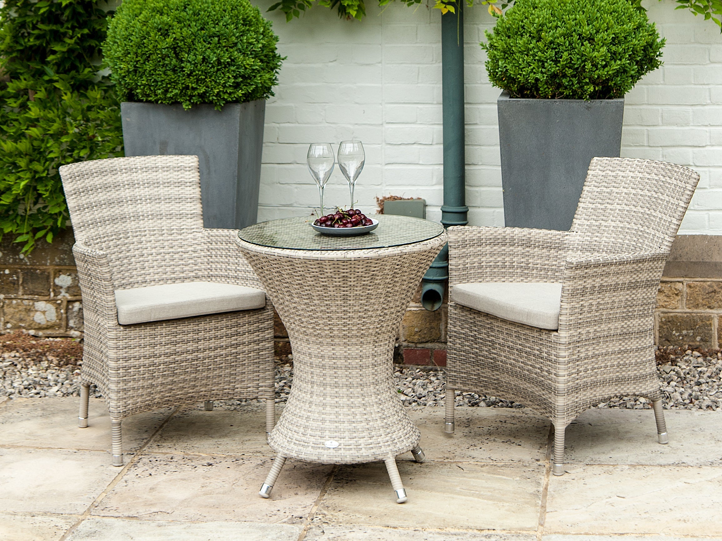 Alexander Rose Ocean Pearl Wave Armchairs x 2 and Bistro Table 60cm